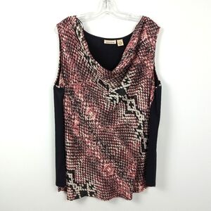 Stylish DKNY Jeans Plus Size 24W Black Pink Snake Print Sleeveless Top Cowl Neck